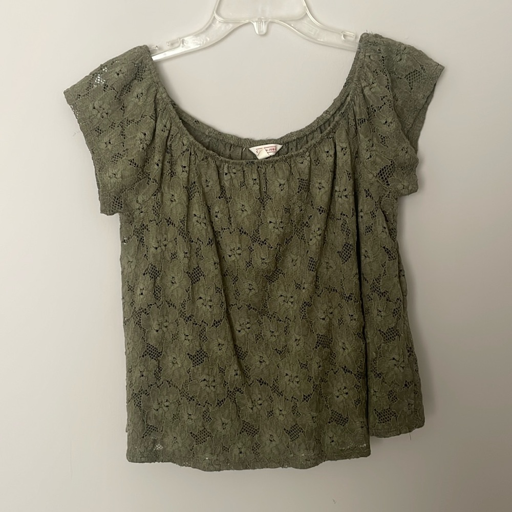 Off the shoulder, green lace top cape, and Jubie size small